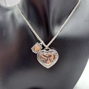 Treasured Memories Silver Tone Heart Pendant Locket Necklace A Initial Engraved